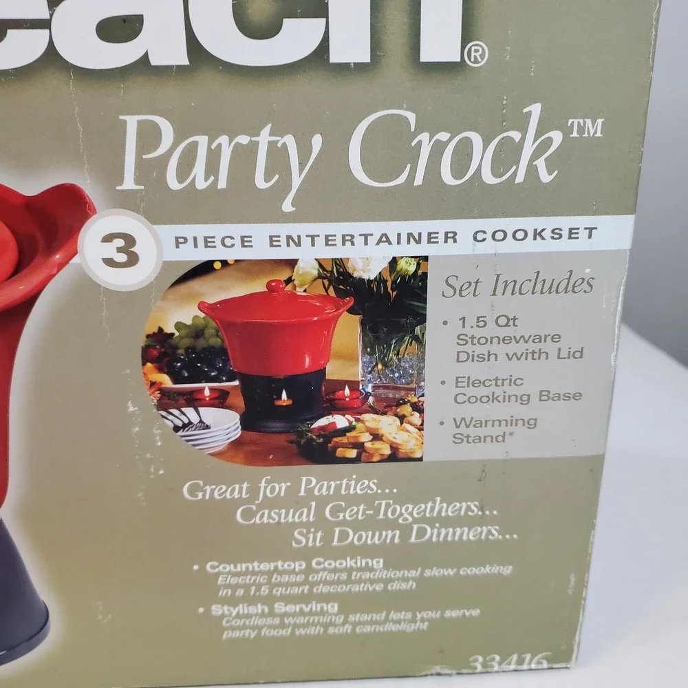 Hamilton Beach Party Crock 3 Piece Cookset Red Stoneware 1.5 Qt 33416